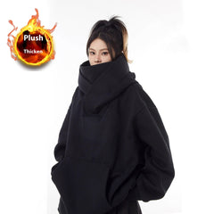 Loose High Collar Fleece Lined Hoodie - JOrigin