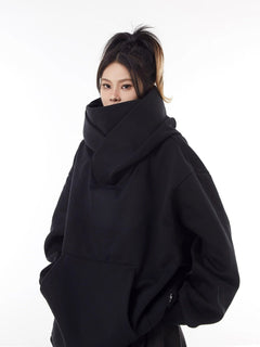 Loose High Collar Fleece Lined Hoodie - JOrigin